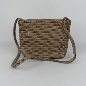 VINTAGE CEM Woven Faux Rattan Crossbody Bag Womens Tan Beige Basket Purse‎ Boho